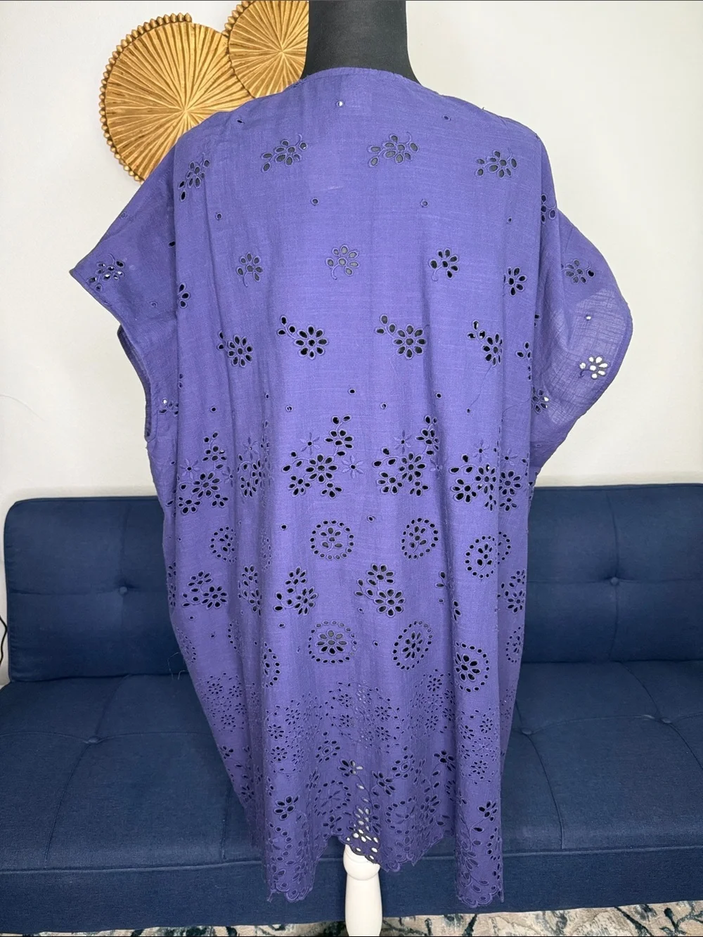 J. Crew Blue Purple 100% Organic Cotton Eyelet Open Front Coverup size M/L